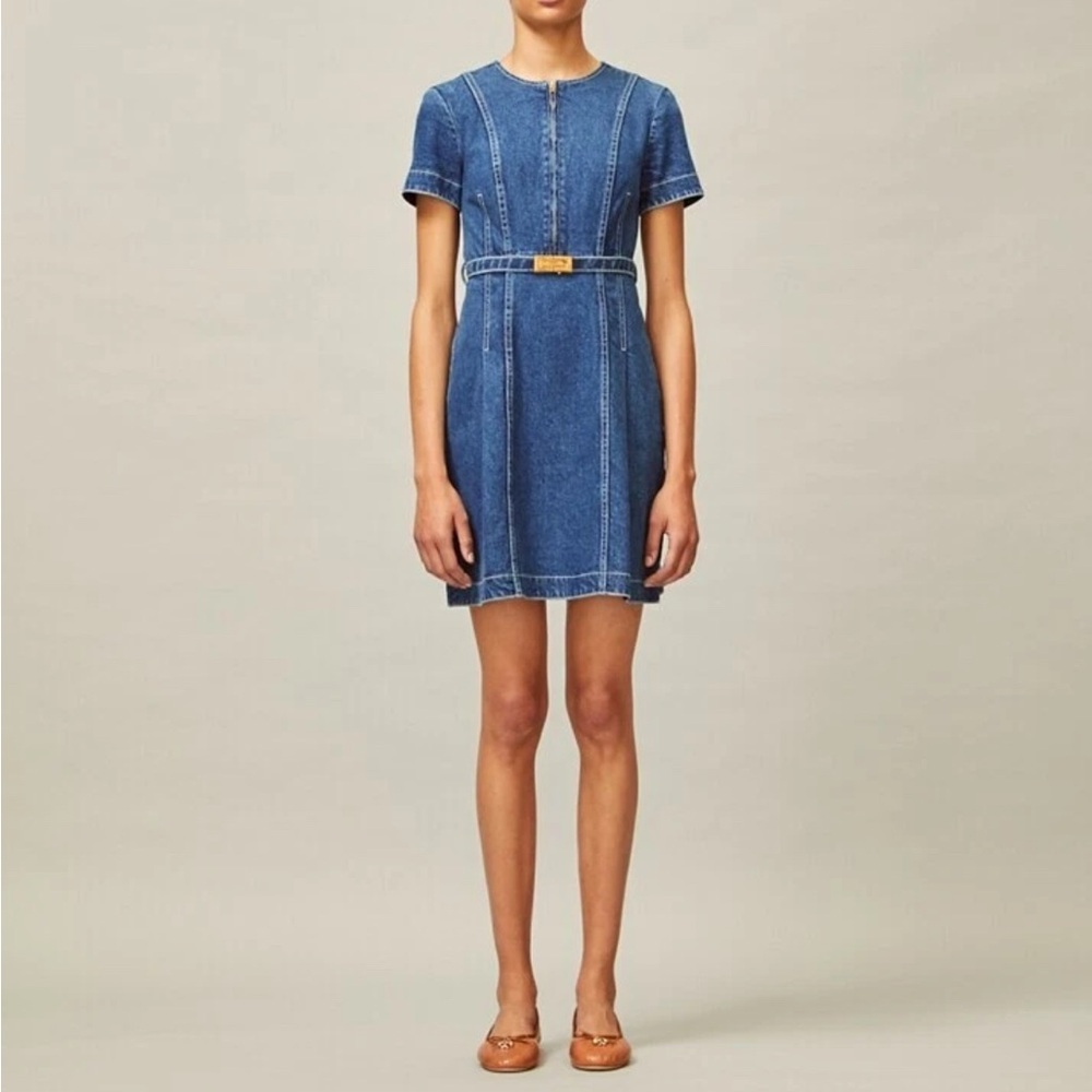 Tory Burch Nadia Denim Blue A-Line Mini Dress